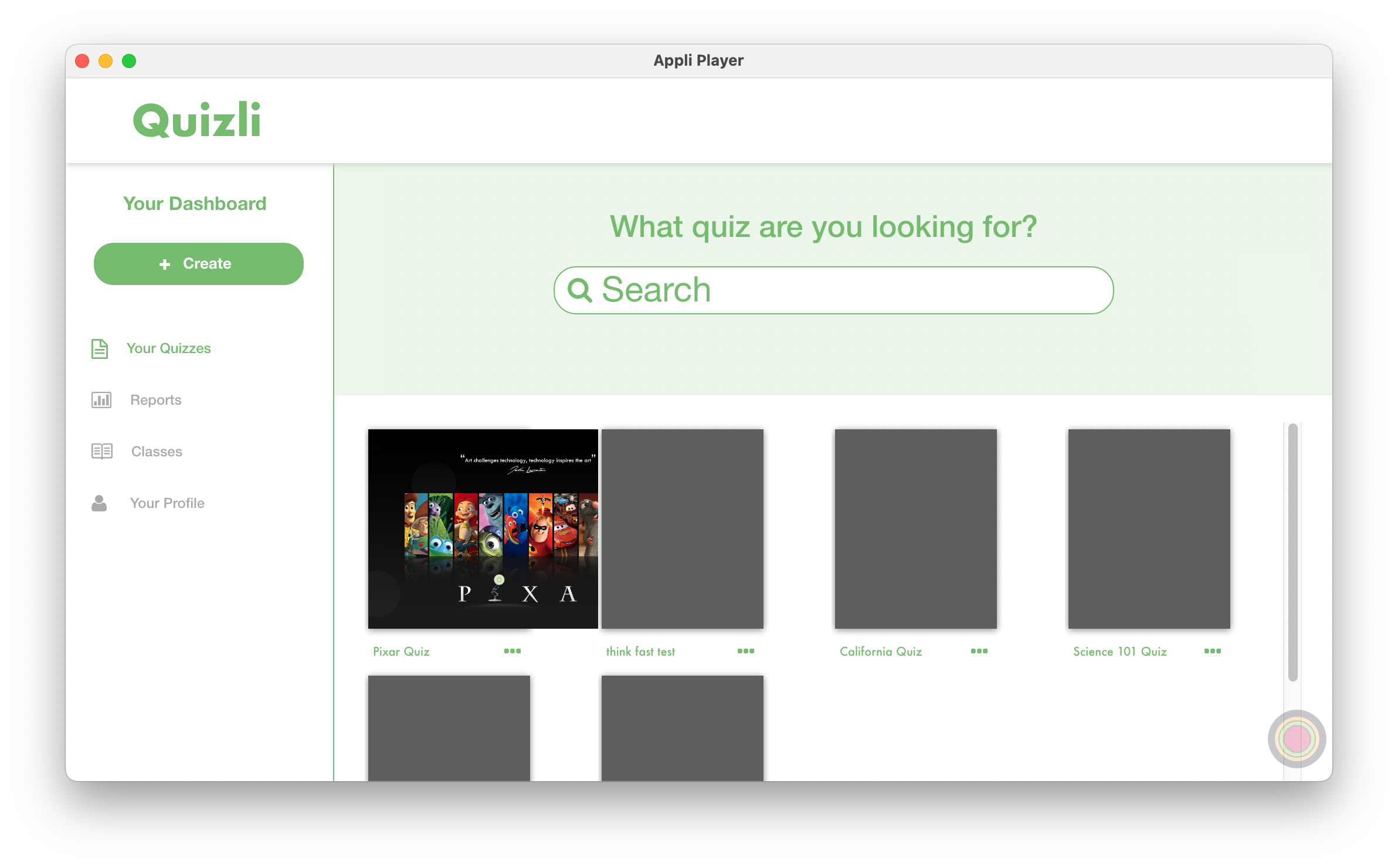Quizli main screen